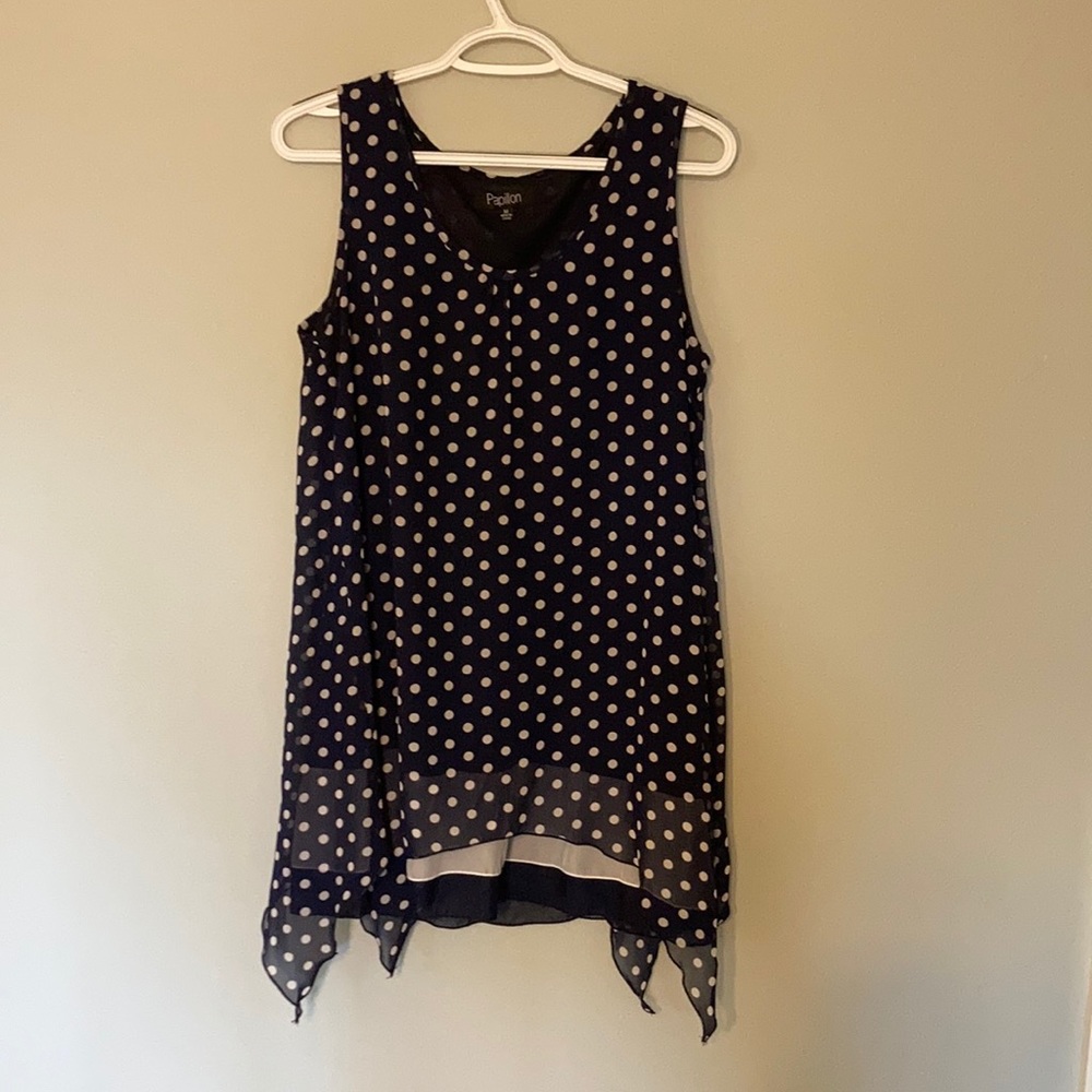 Navy polka dot sleeveless tunic